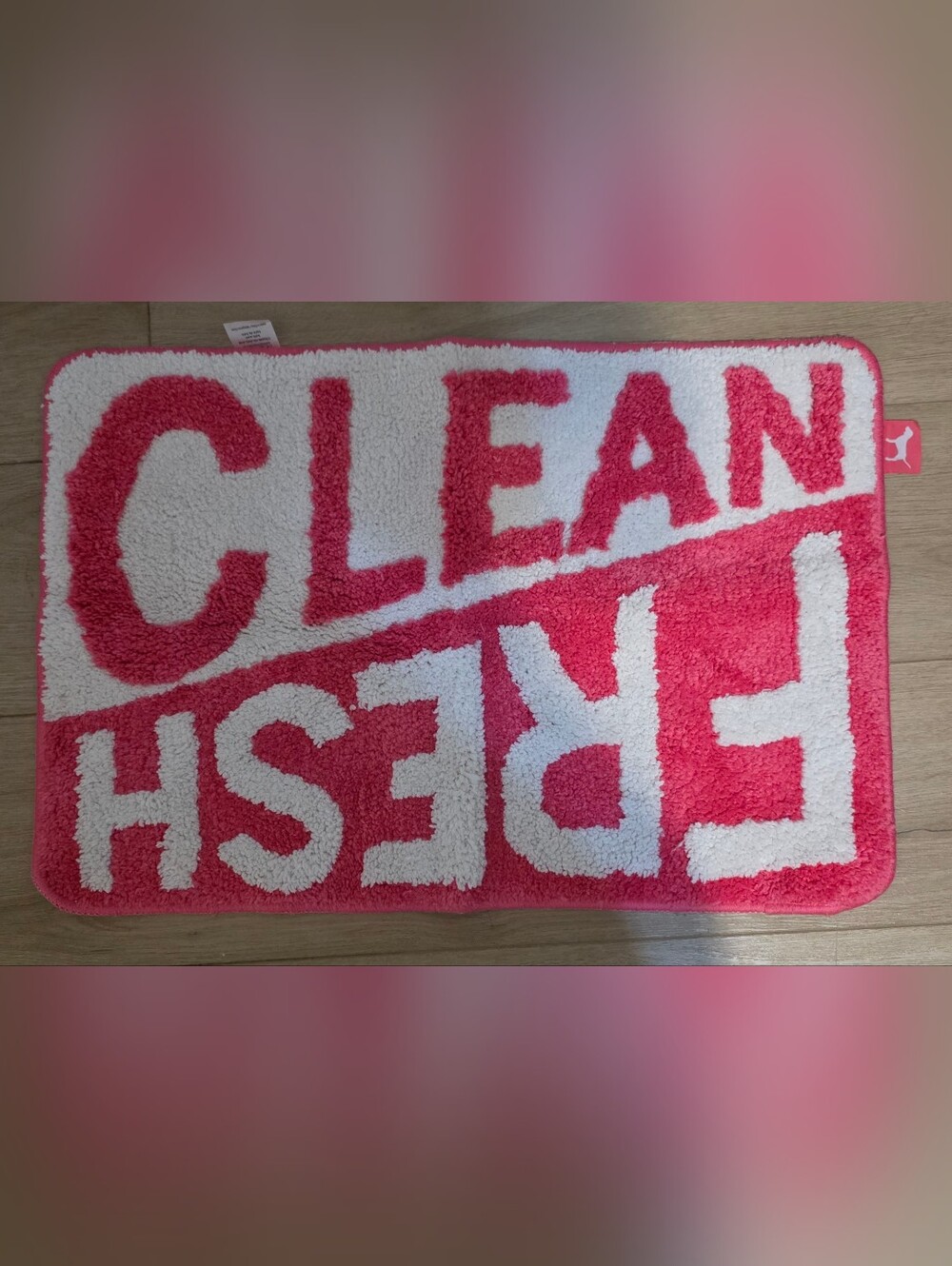 Victoria's Secret PINK- Pink and White 'CLEAN / FRESH' Plush Absorbent Bath Mat